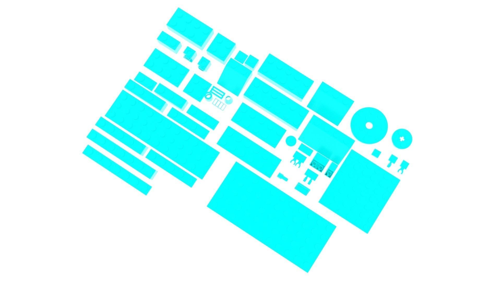 Skyblue Metallic Lego Bricks Set 3D model_11