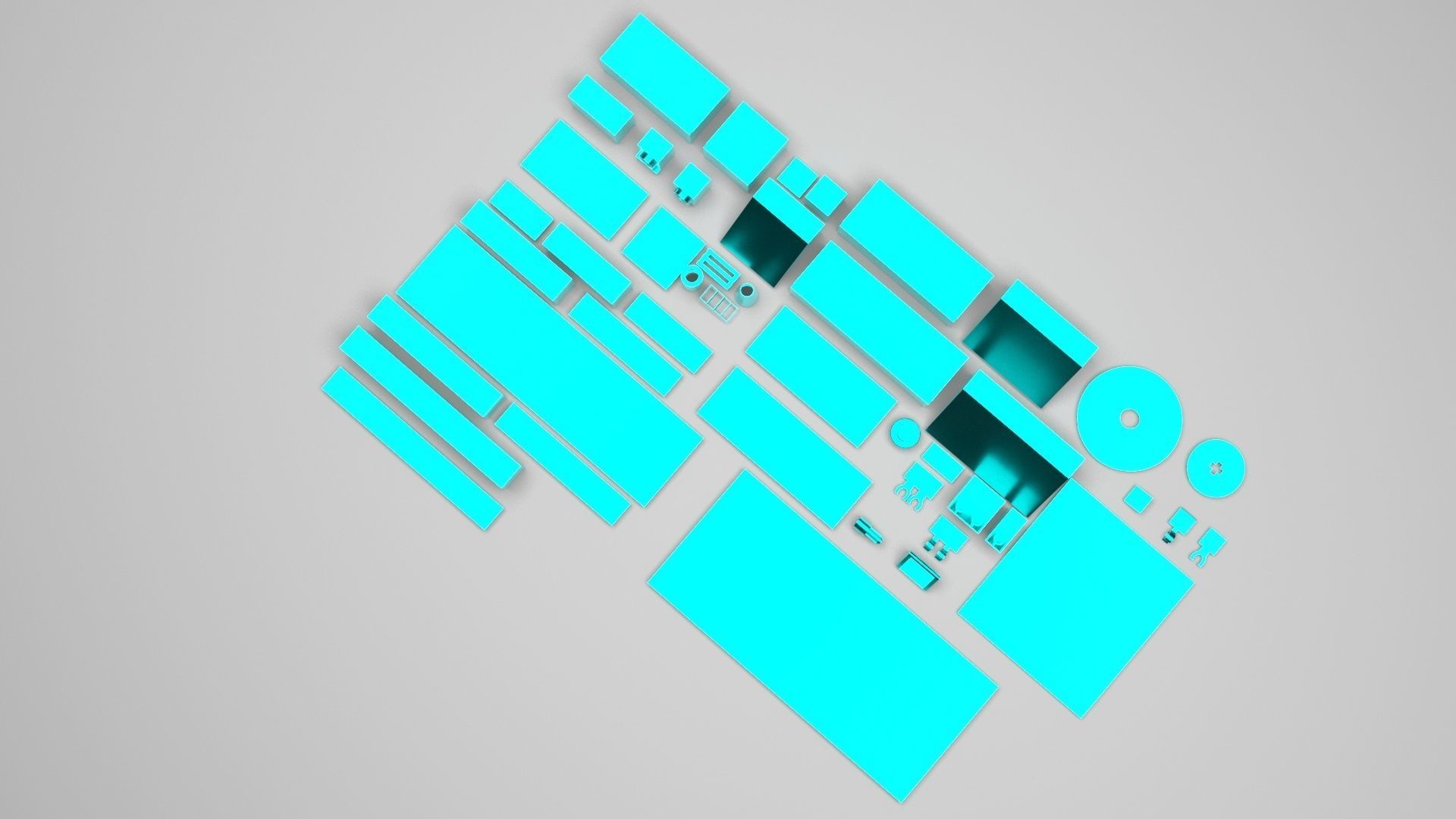 Skyblue Metallic Lego Bricks Set 3D model_1