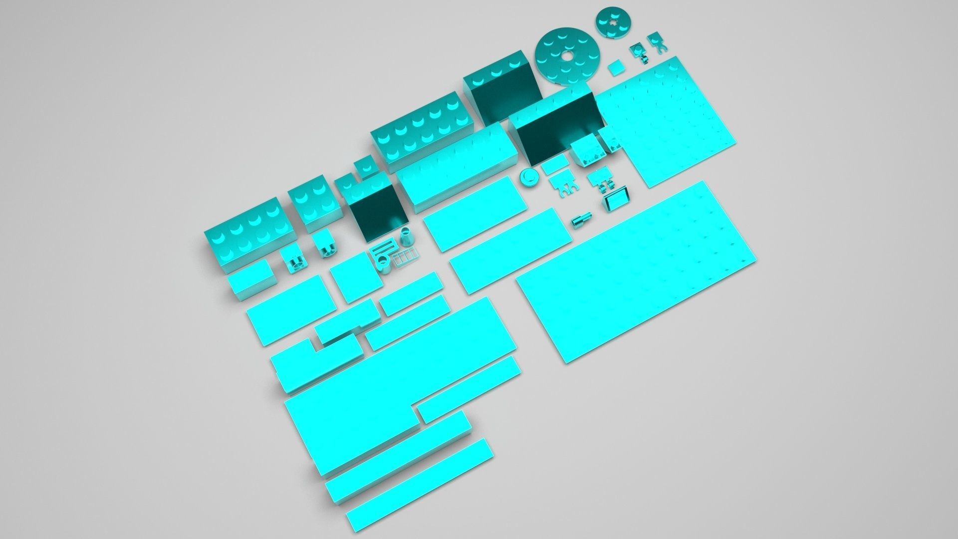 Skyblue Metallic Lego Bricks Set 3D model_7