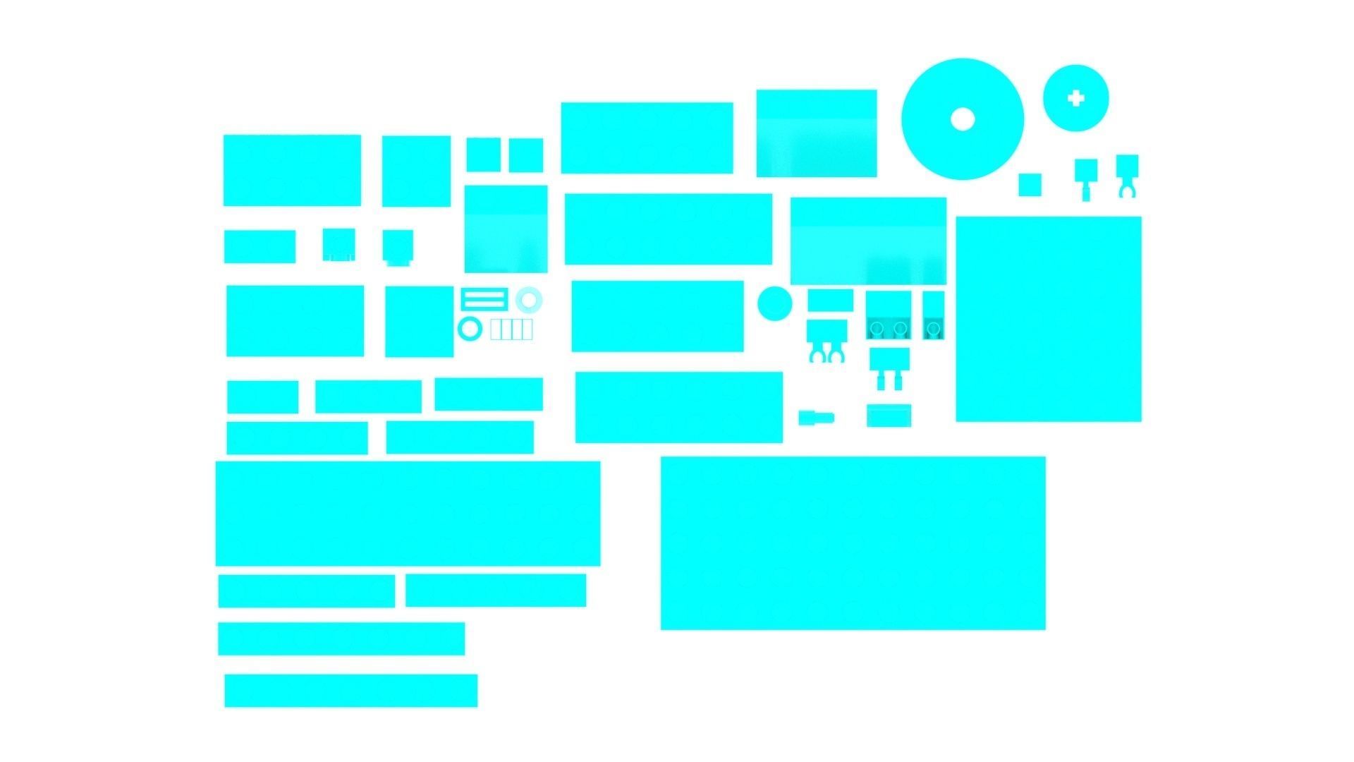 Skyblue Metallic Lego Bricks Set 3D model_15