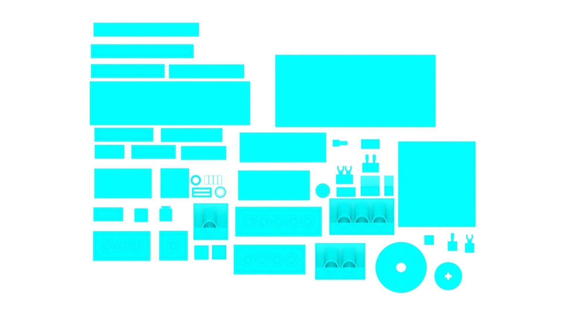 Skyblue Metallic Lego Bricks Set 3D model_18