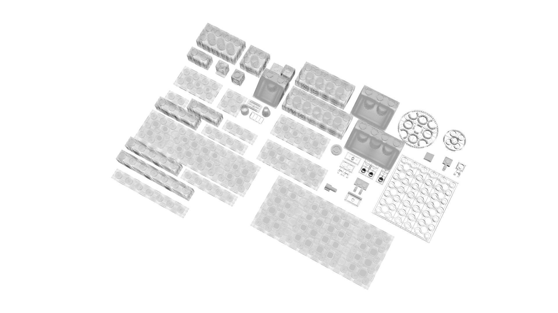 Skyblue Metallic Lego Bricks Set 3D model_22