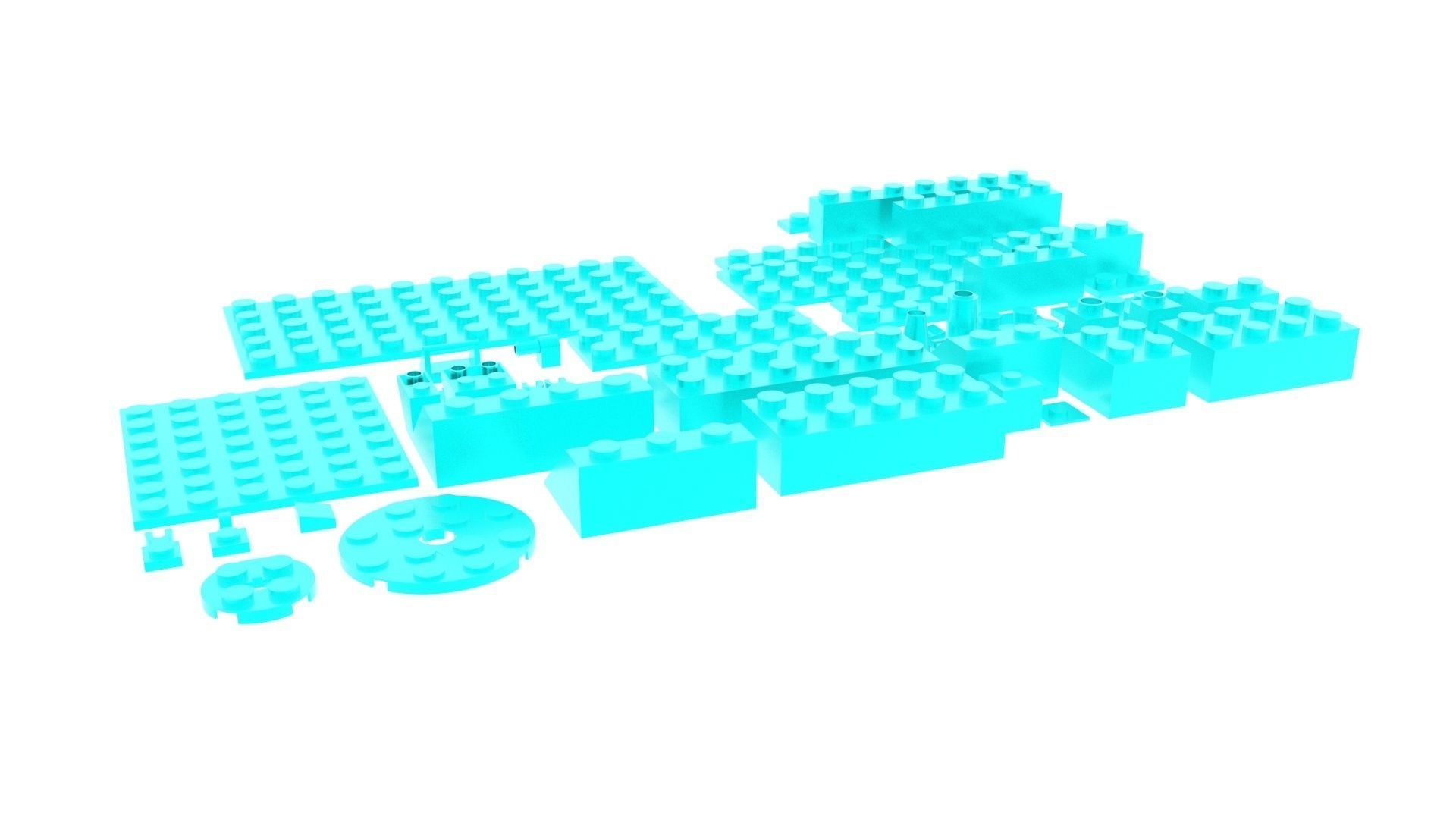 Skyblue Metallic Lego Bricks Set 3D model_12