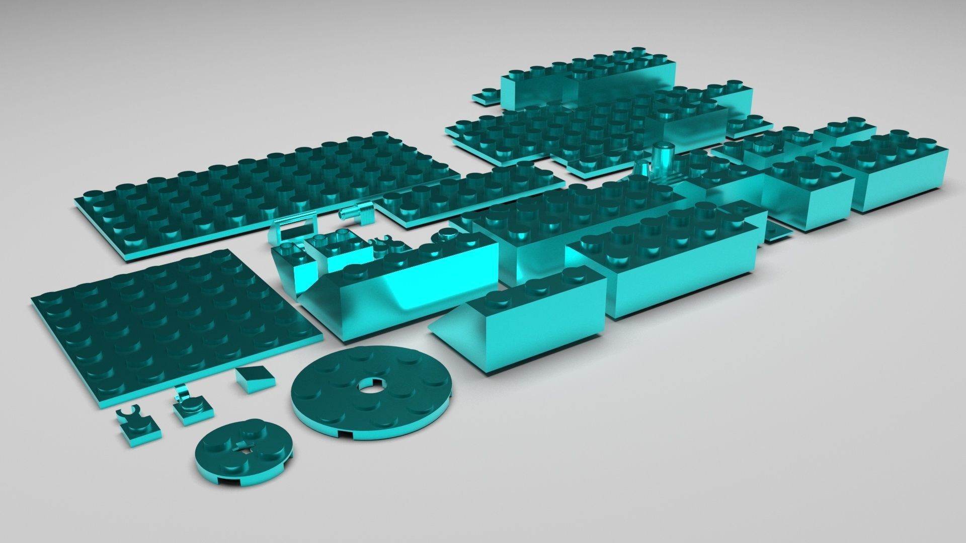 Skyblue Metallic Lego Bricks Set 3D model_2