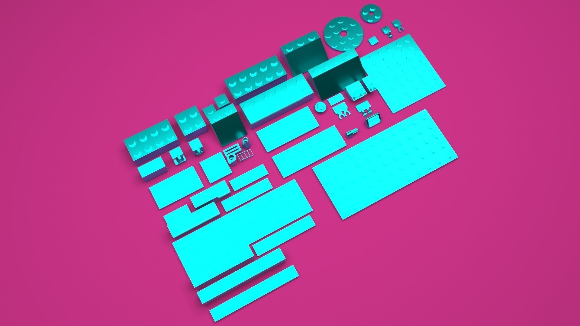 Skyblue Metallic Lego Bricks Set 3D model_8