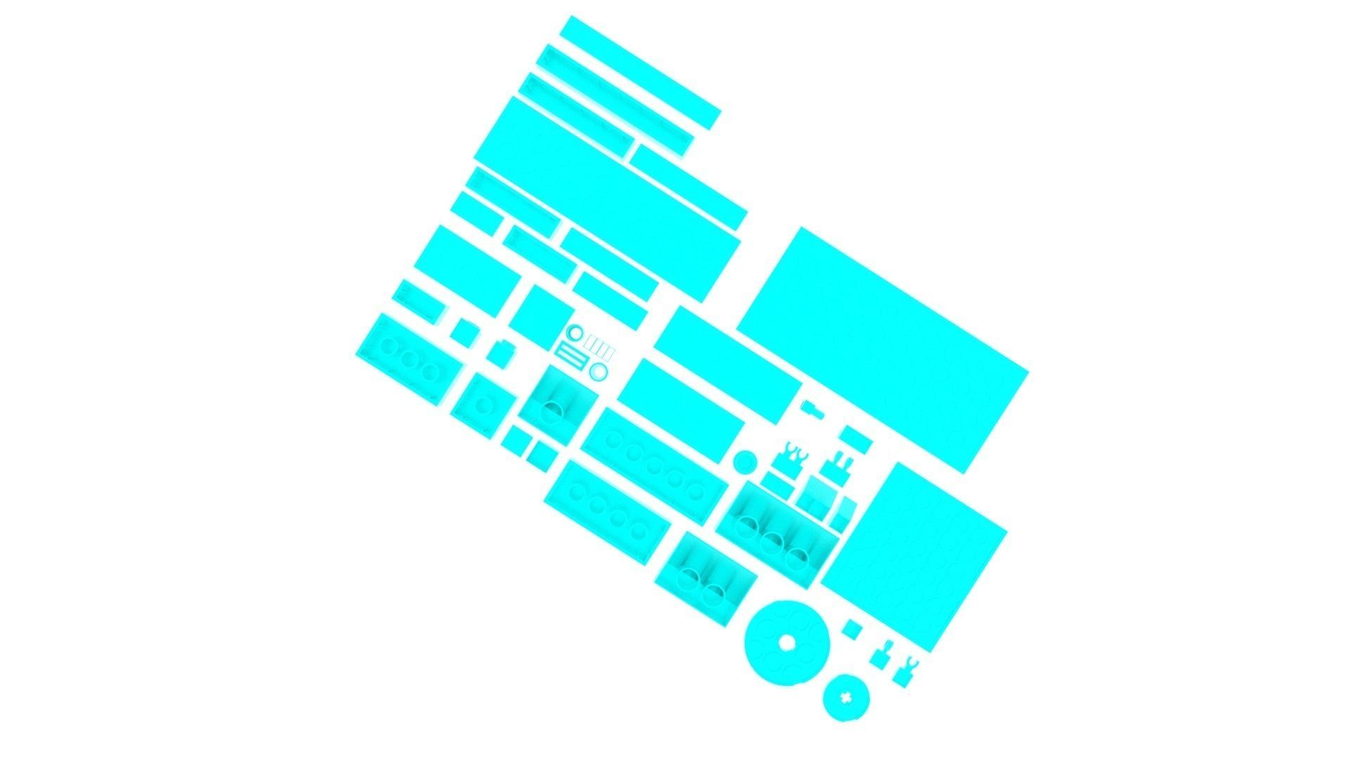 Skyblue Metallic Lego Bricks Set 3D model_14