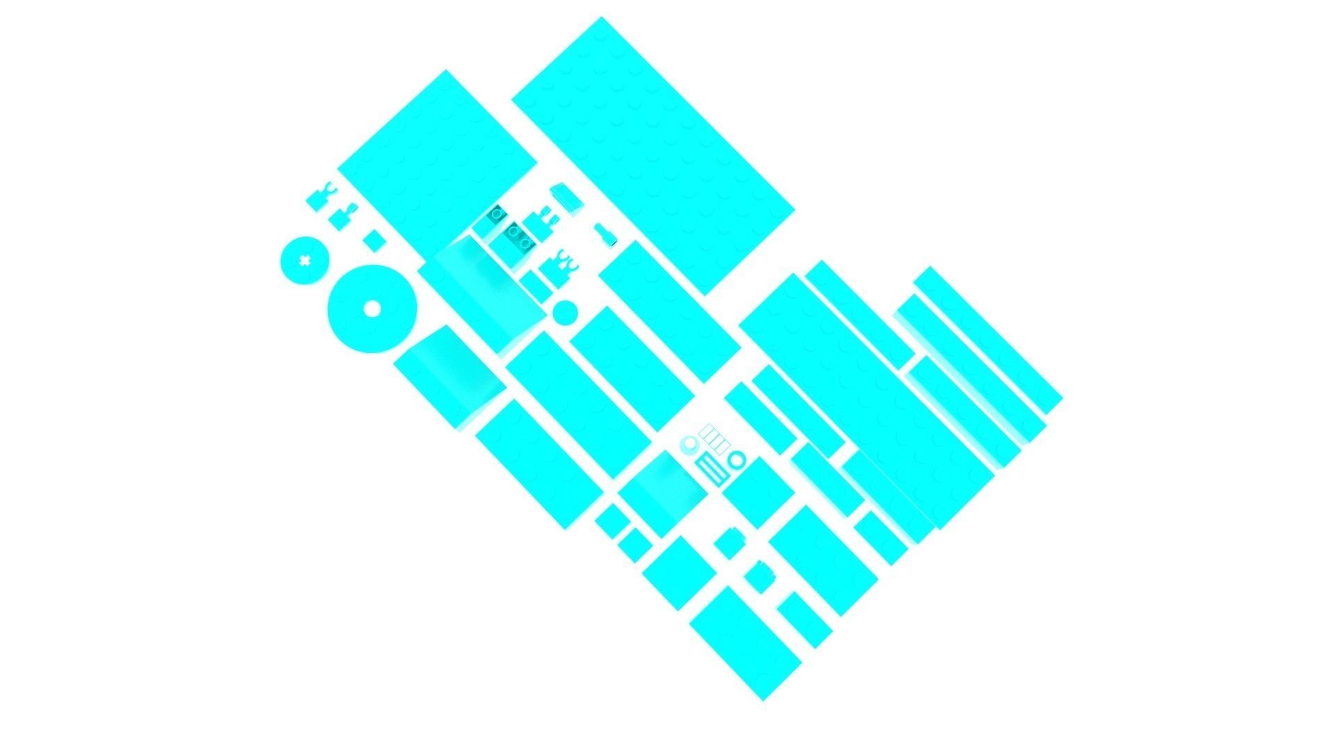 Skyblue Metallic Lego Bricks Set 3D model_13