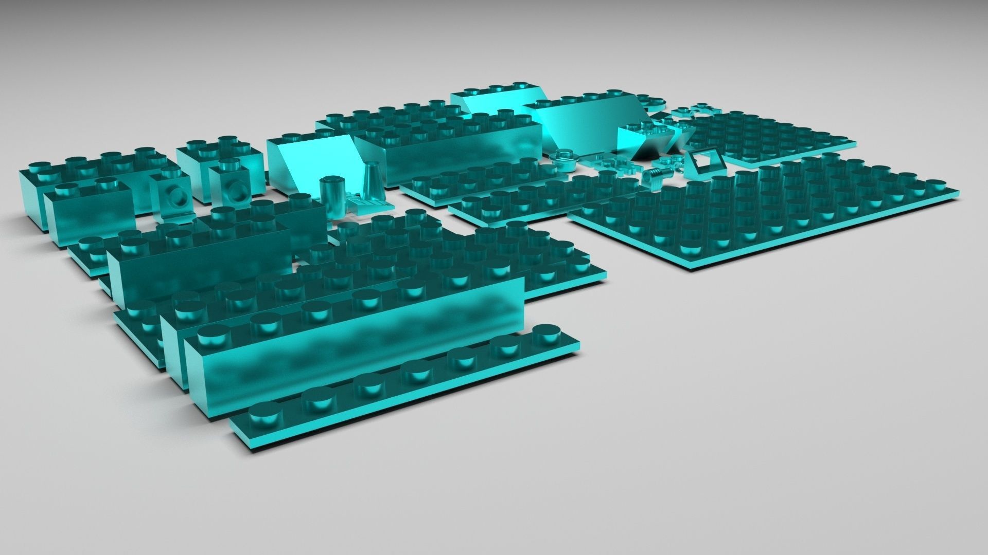 Skyblue Metallic Lego Bricks Set 3D model_4