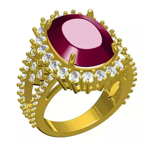 Cushion Cut Ruby Stone and Diamond Halo Engagement Ring