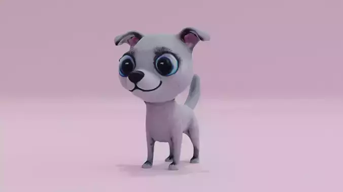 Dog Grey Cute Big Eyes Toy Low High Poly