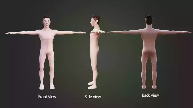 Cartoon male character base mesh Low-poly 3D model