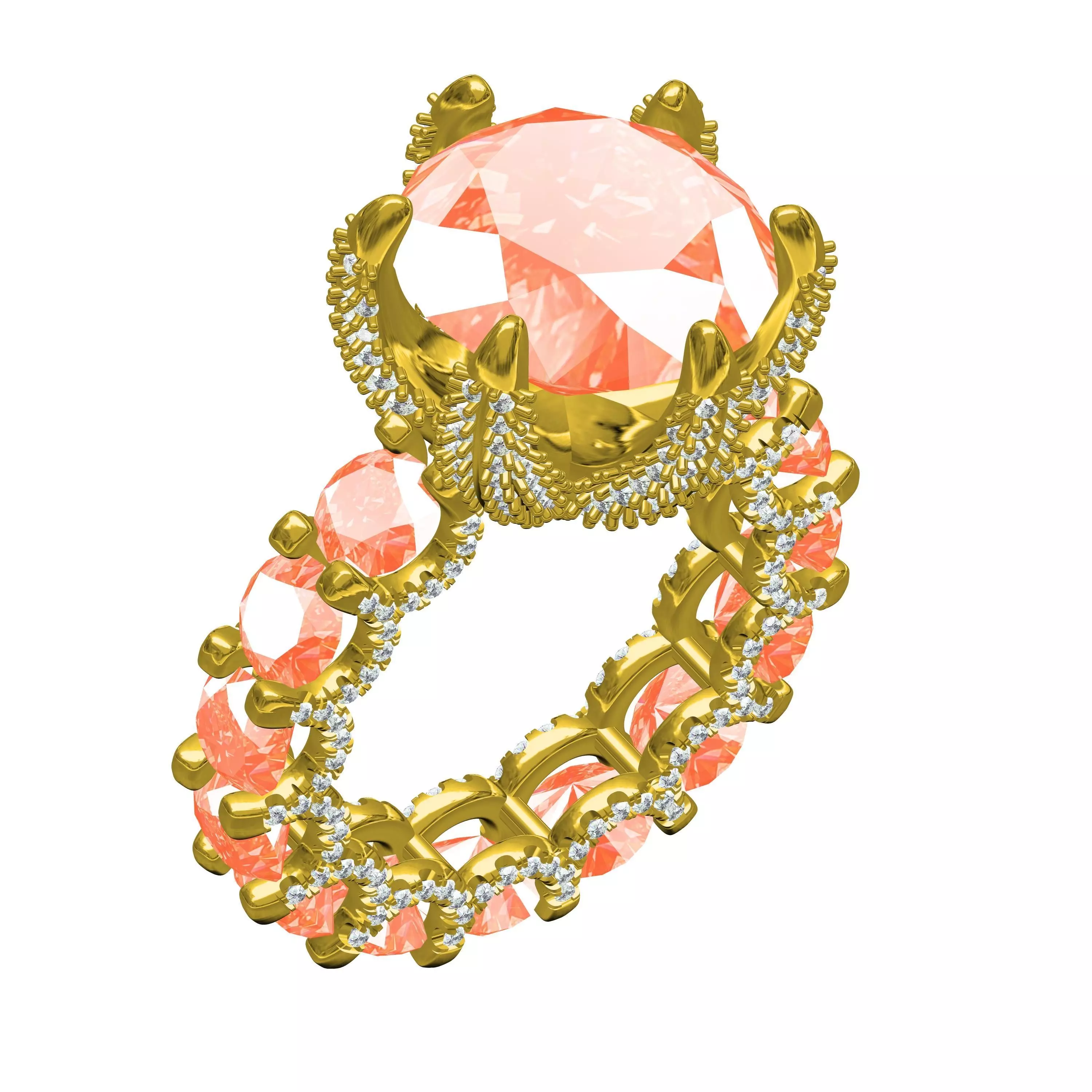 Antique Round Diamond Micro Prong Set Hip Hop Ring 3D print model