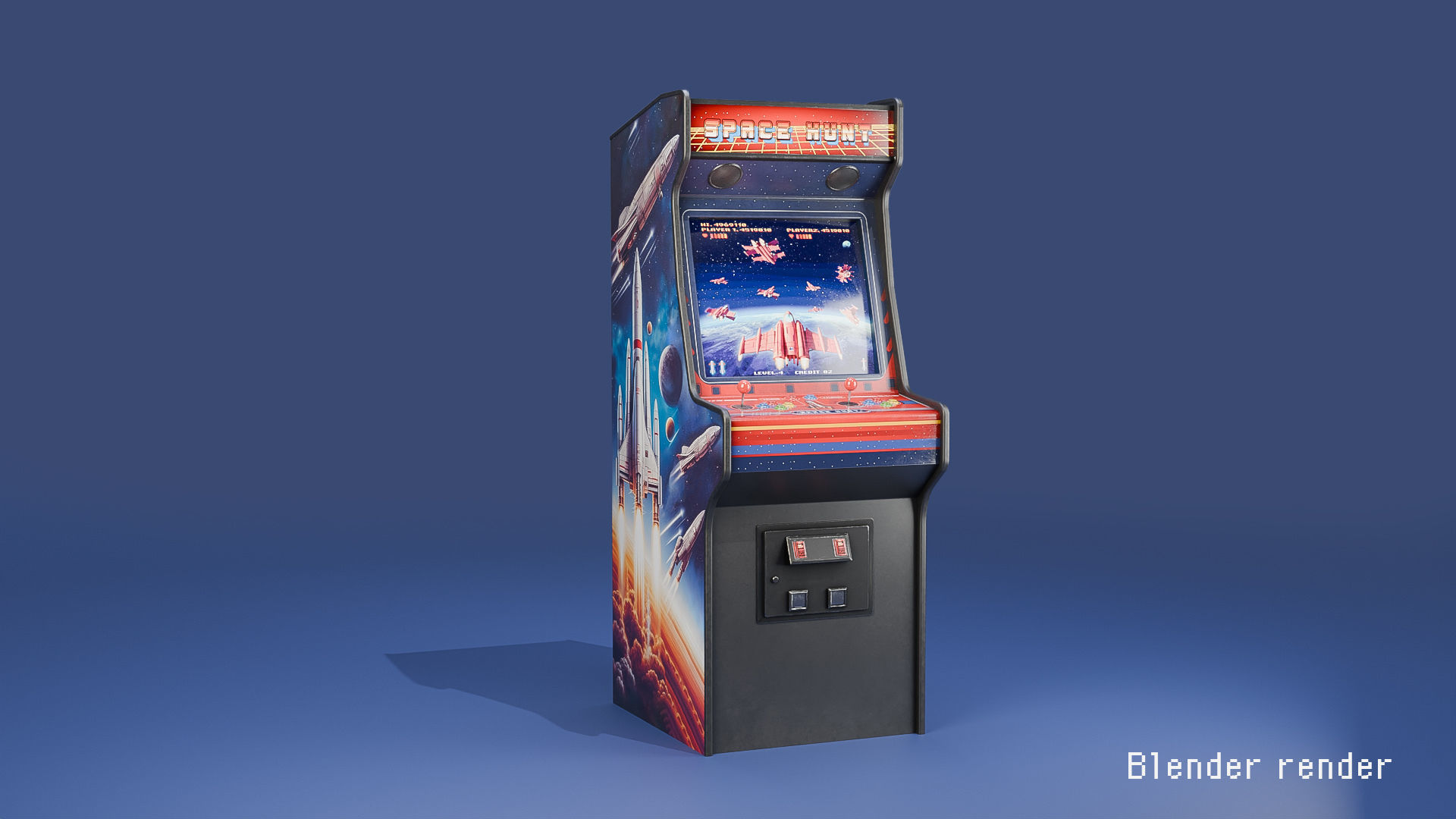 Space hunt Arcade Machine Low-poly 3D model_14