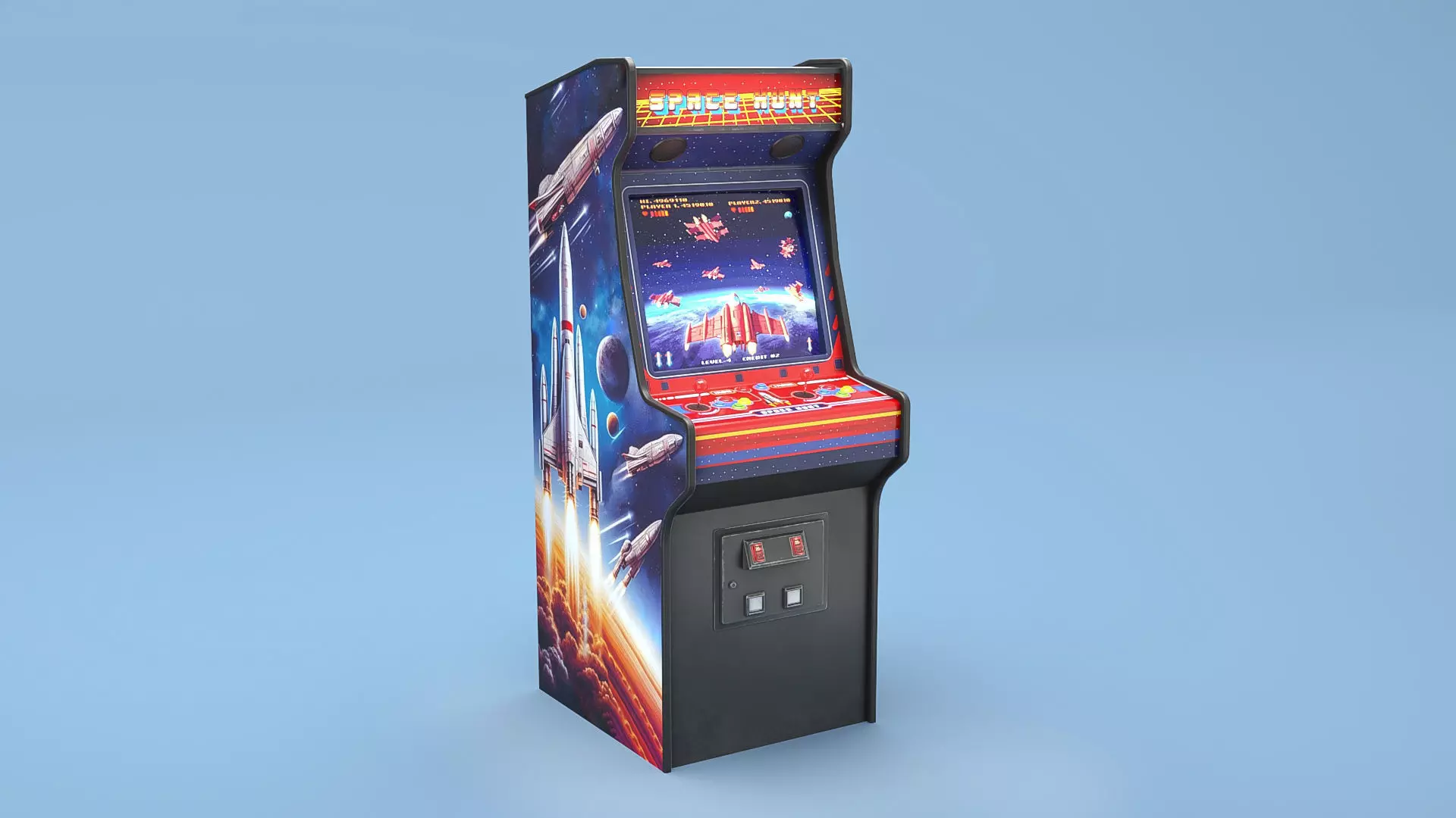 Space hunt Arcade Machine Low-poly 3D model_0