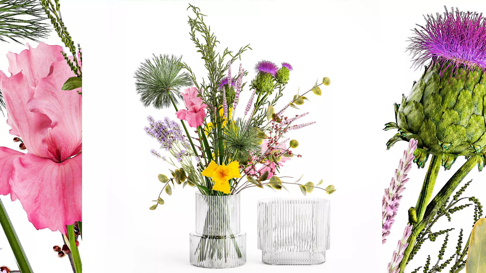 Bouquet of flowers thistle branches iris lavender barberry 376 3D model