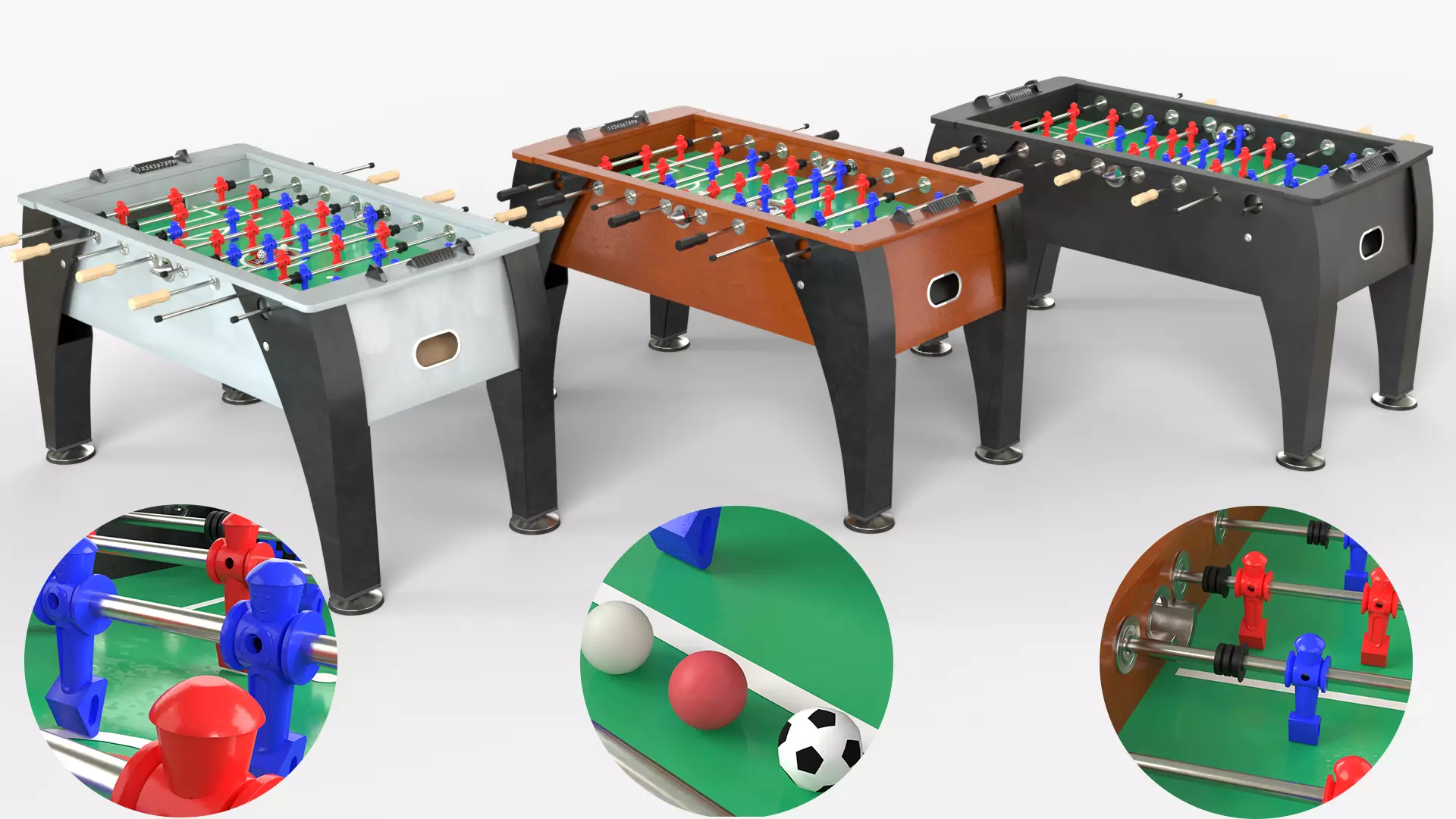 Three Colors of football tables in a collection 3D model_0