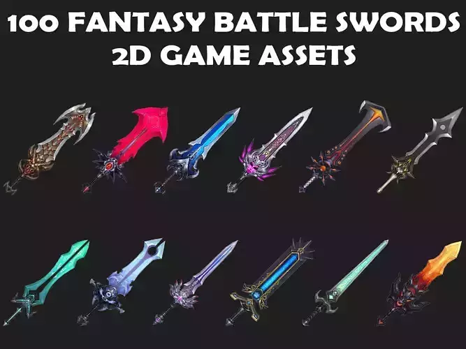 100 Fantasy Battle Sword 2D Game Asset