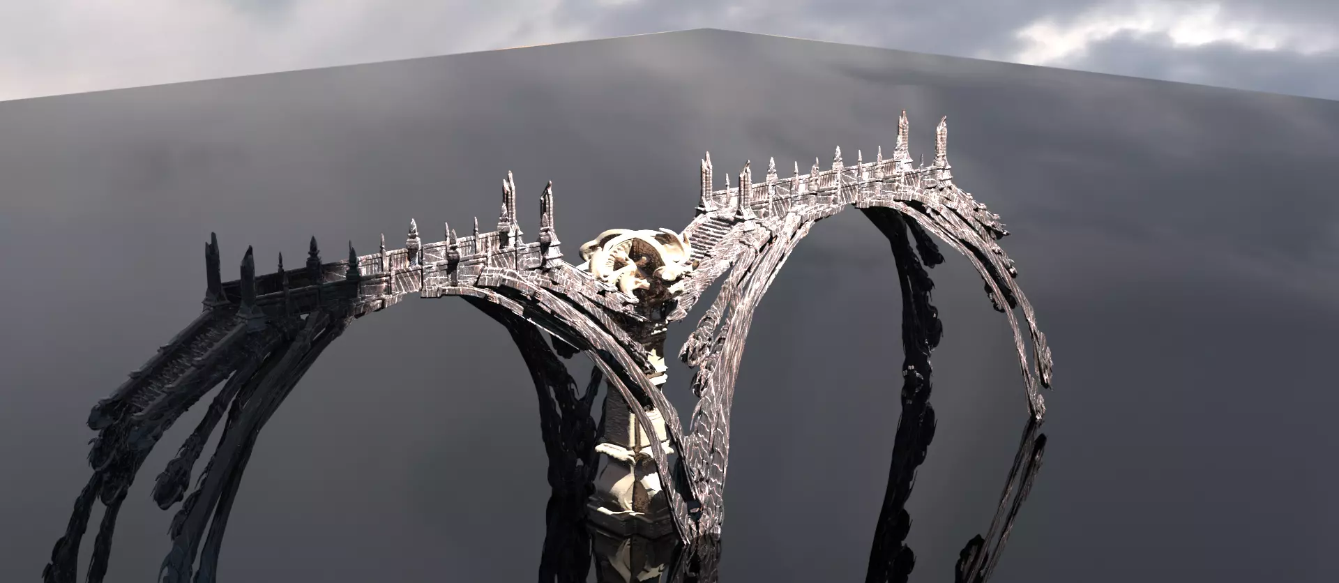 Ancient Hyborian Cult tower bridge 3D model_0