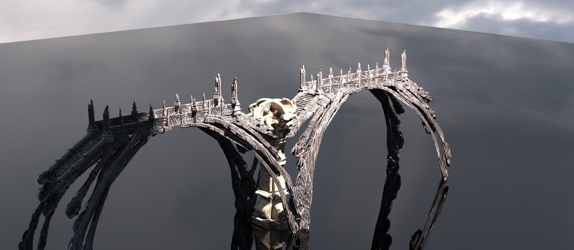 Ancient Hyborian Cult tower bridge 3D model_1