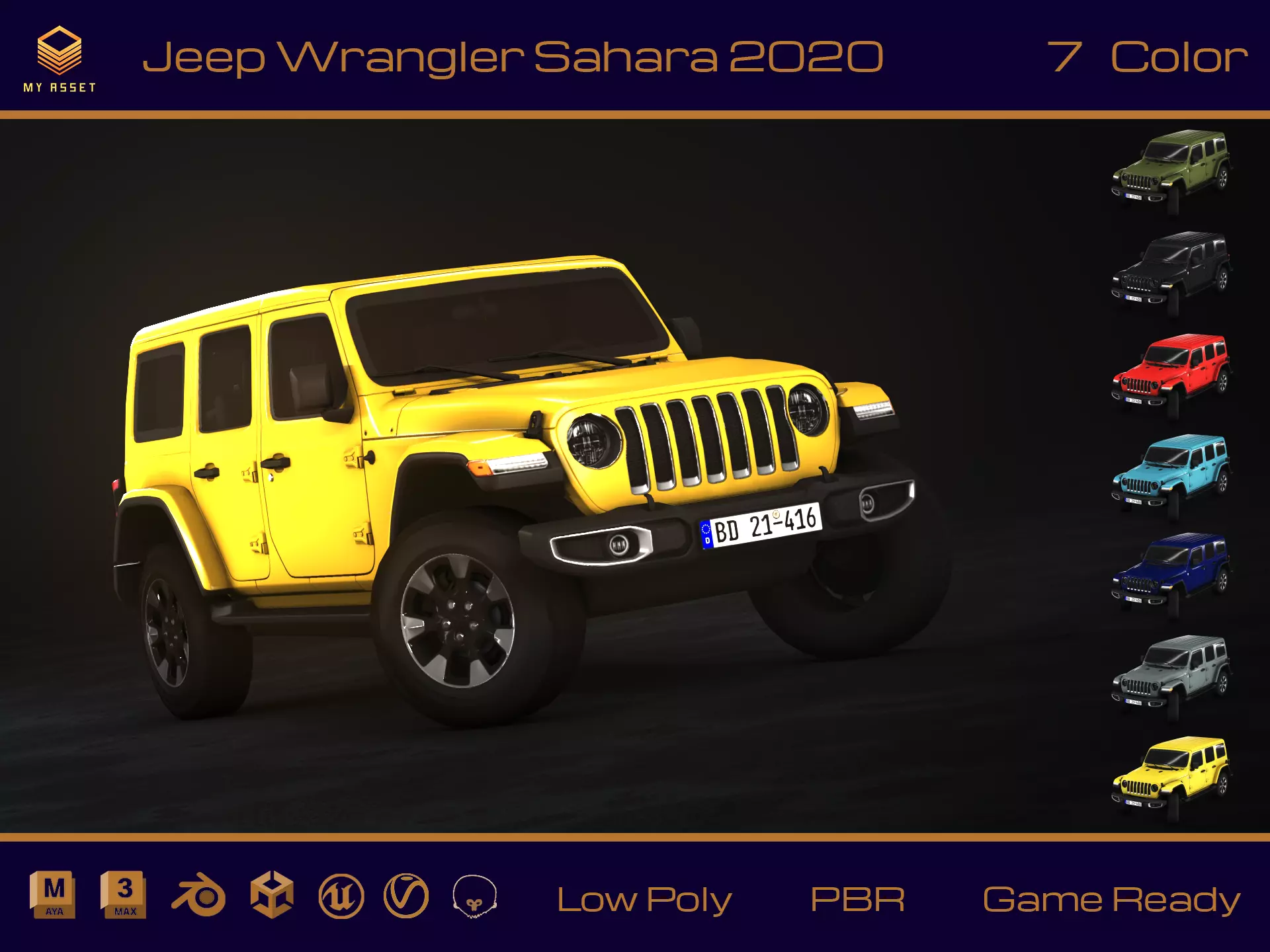 Jeep Wrangler Sahara 2020 Low-poly 3D model_0