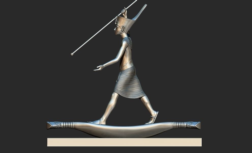 Tutankhamun Harpooner canoe fishing reed boat 3d print model 3D print model_6