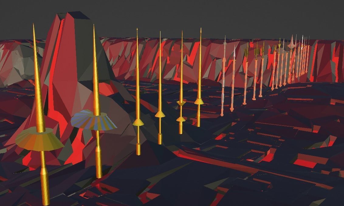Polearms Batch forged on a Volcano Low-poly 3D model_1
