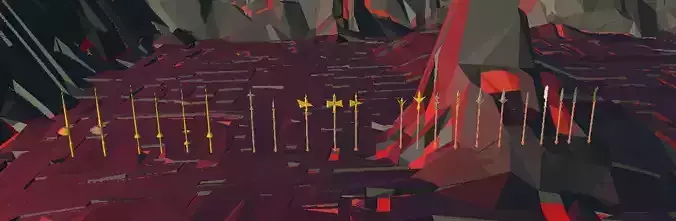 Polearms Batch forged on a Volcano Low-poly 3D model