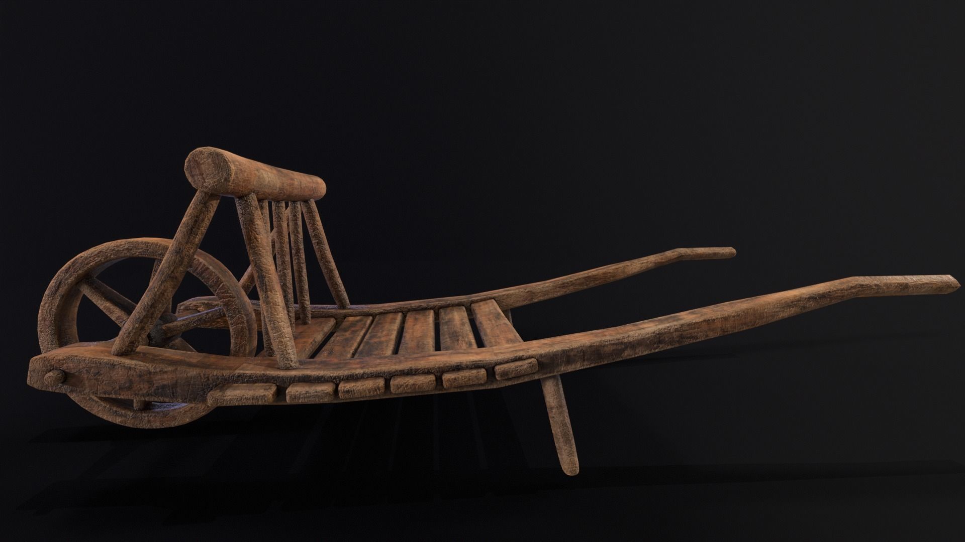 Medieval WheelBarrow Low-poly 3D model_4
