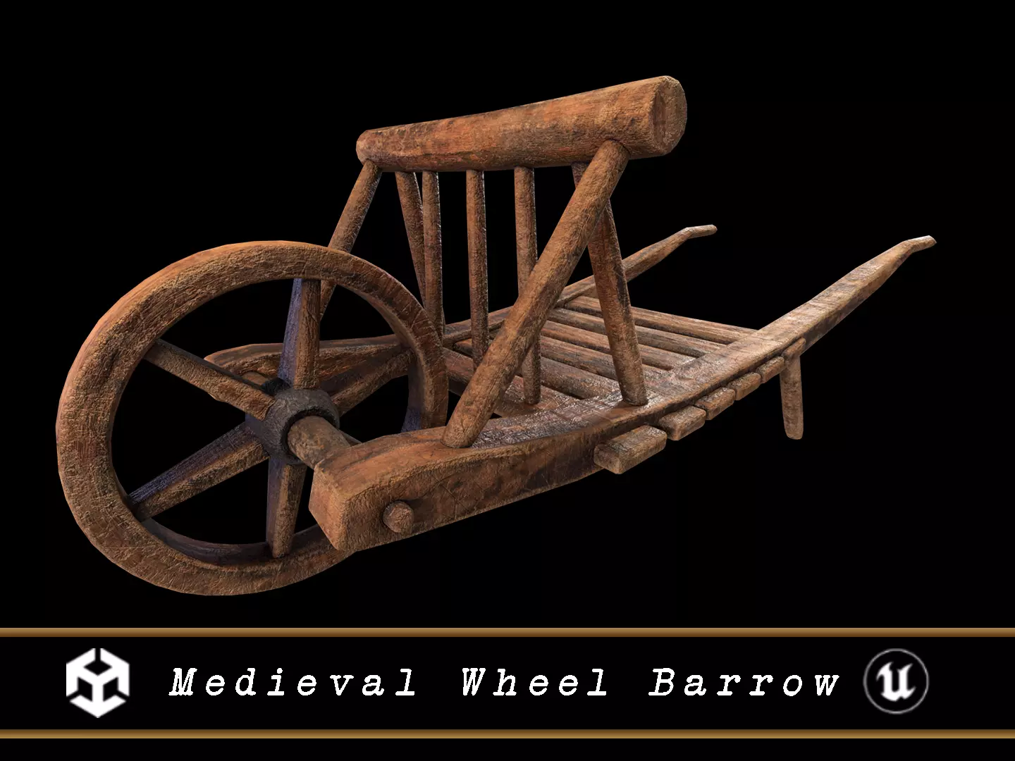 Medieval WheelBarrow Low-poly 3D model_0