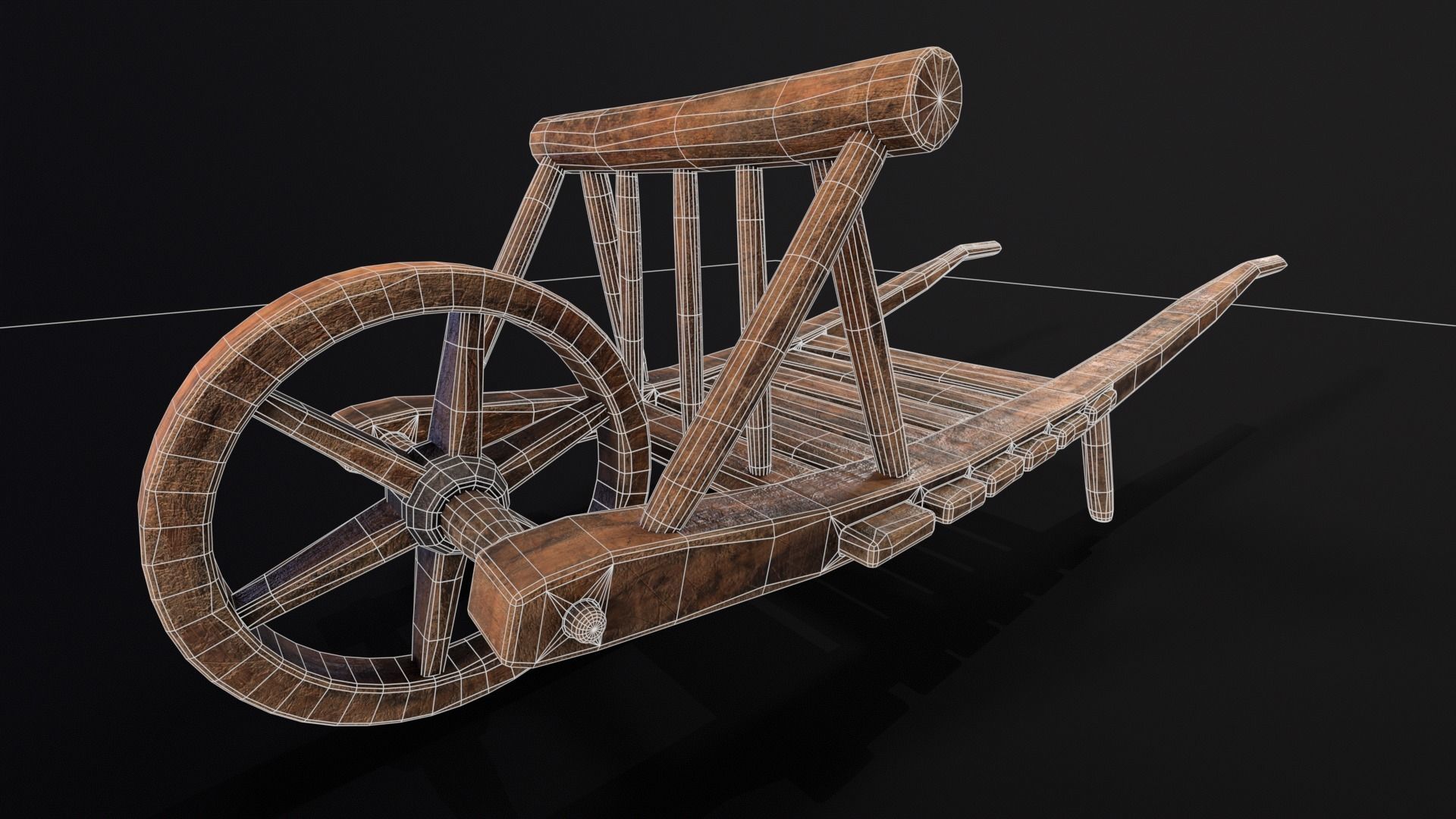 Medieval WheelBarrow Low-poly 3D model_3
