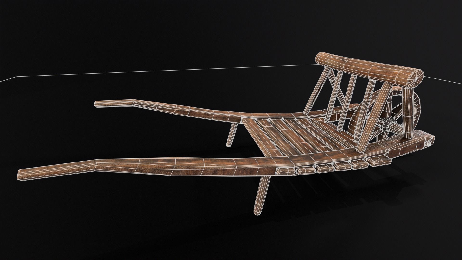 Medieval WheelBarrow Low-poly 3D model_13