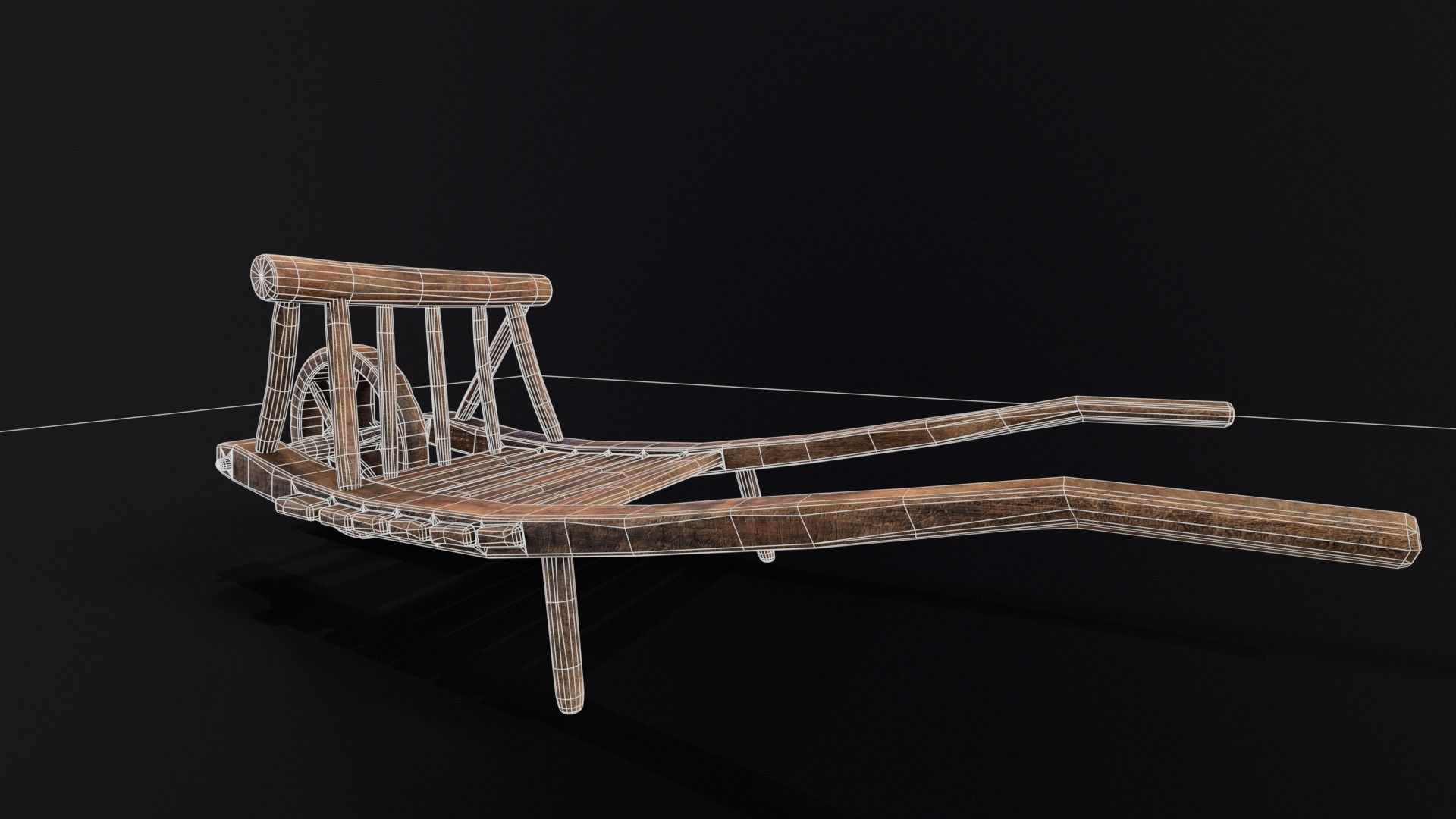 Medieval WheelBarrow Low-poly 3D model_7