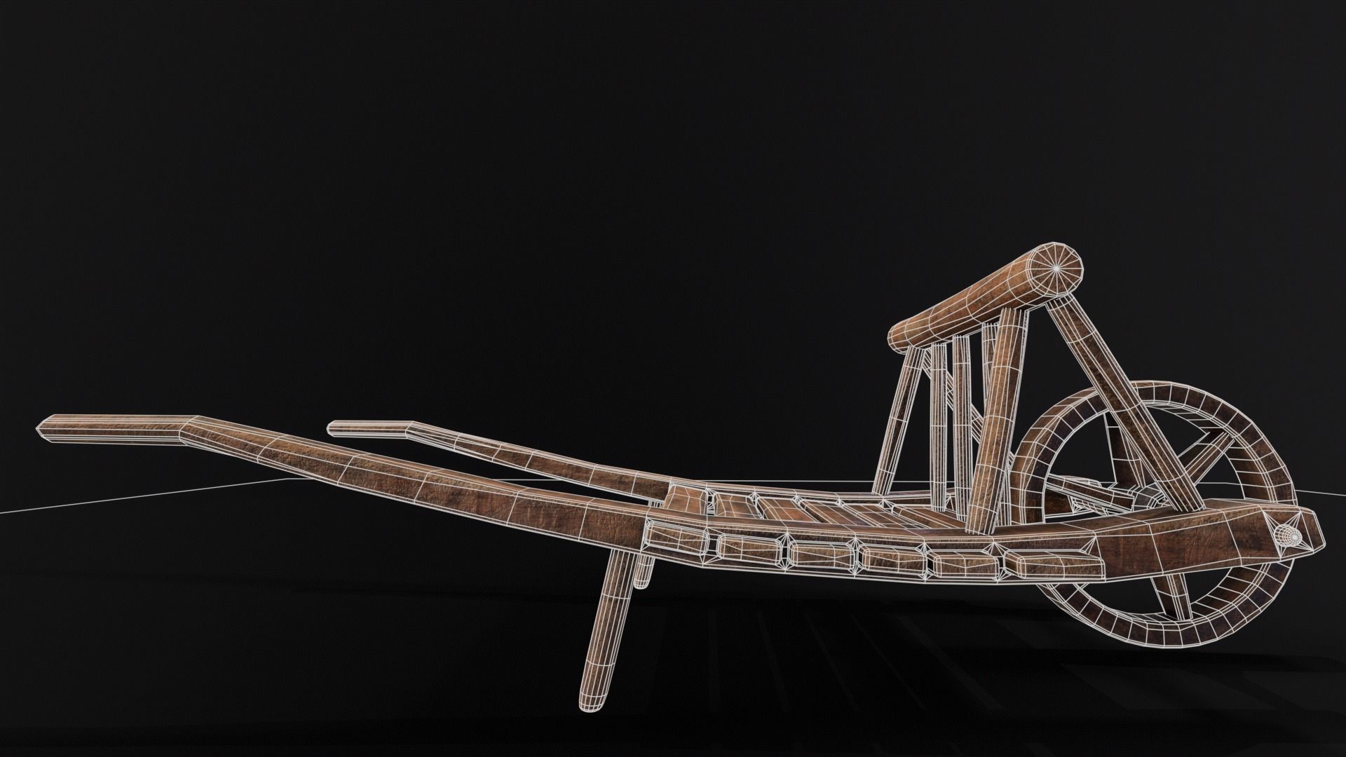 Medieval WheelBarrow Low-poly 3D model_15