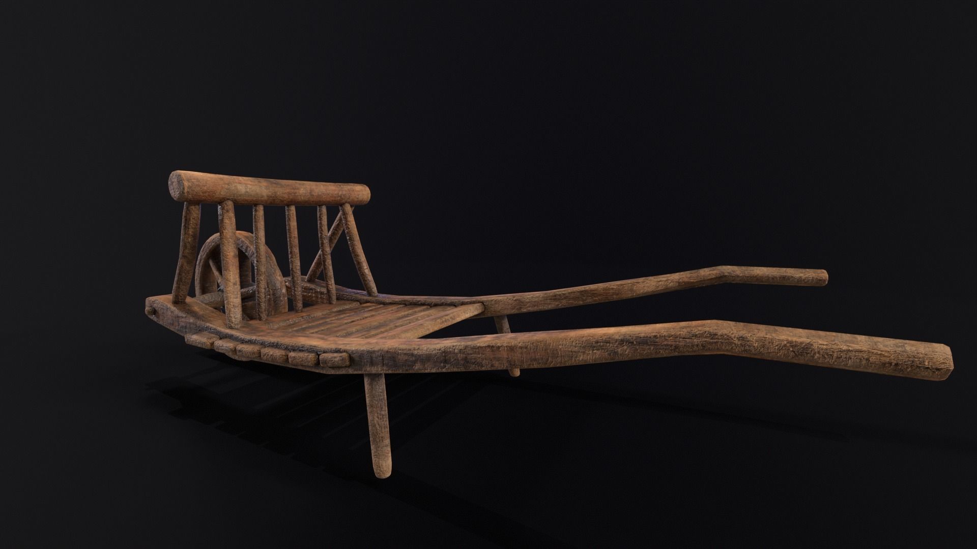 Medieval WheelBarrow Low-poly 3D model_6