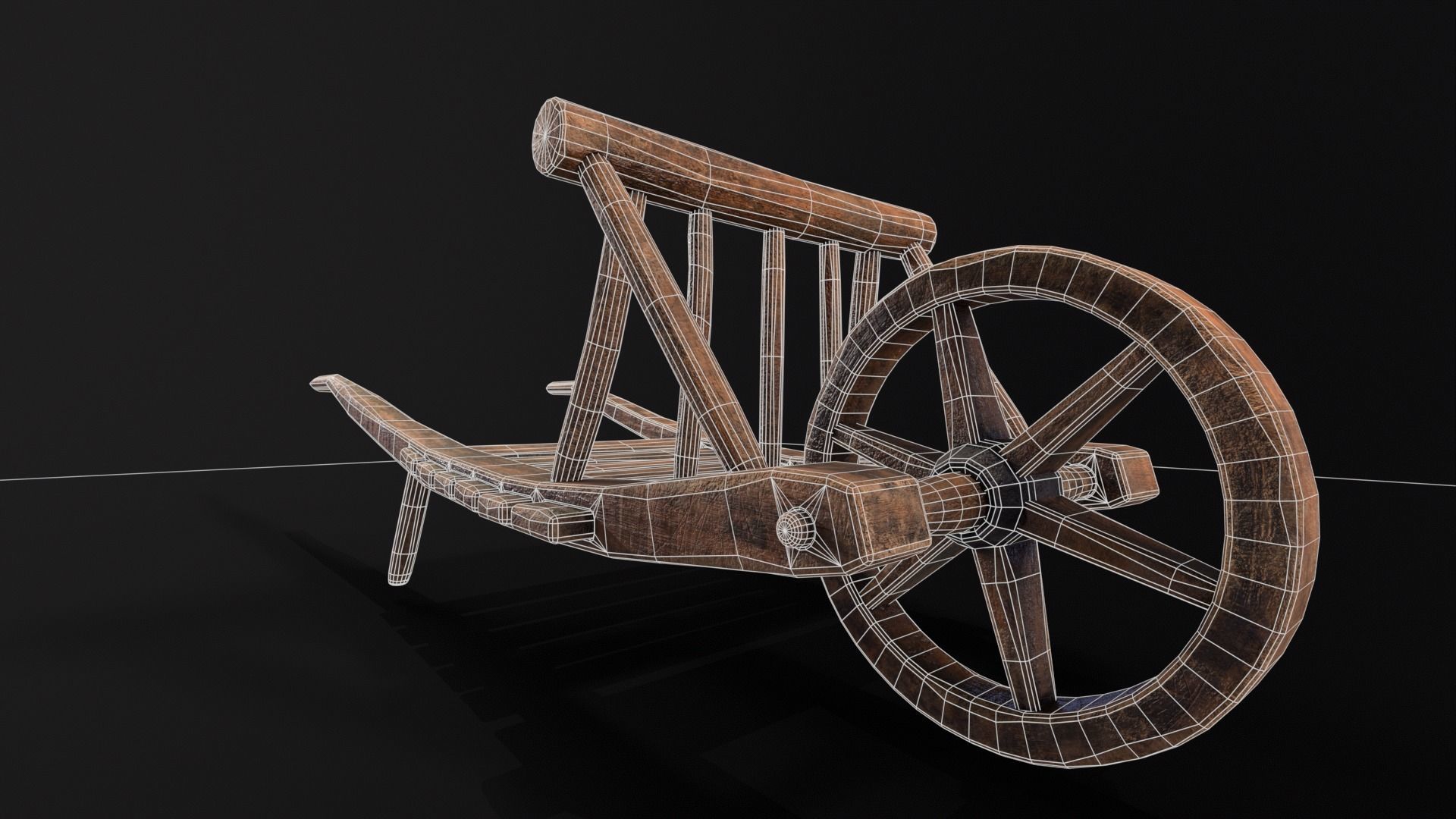 Medieval WheelBarrow Low-poly 3D model_17