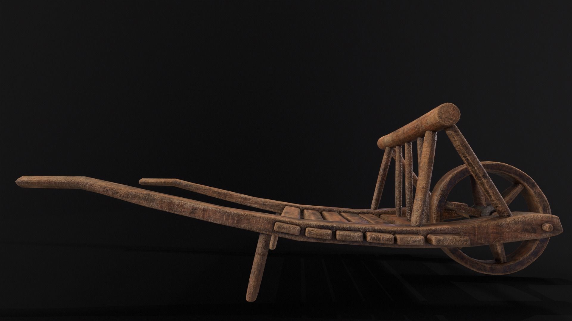 Medieval WheelBarrow Low-poly 3D model_14