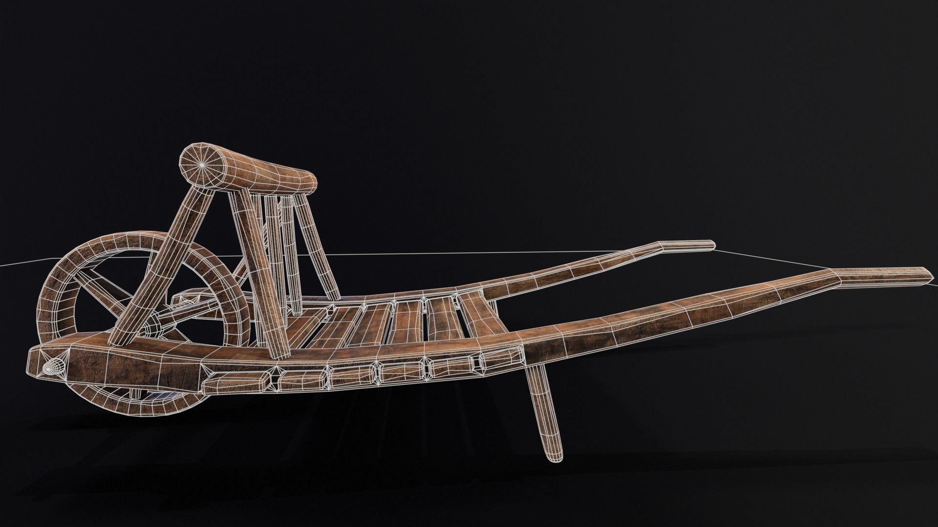 Medieval WheelBarrow Low-poly 3D model_5