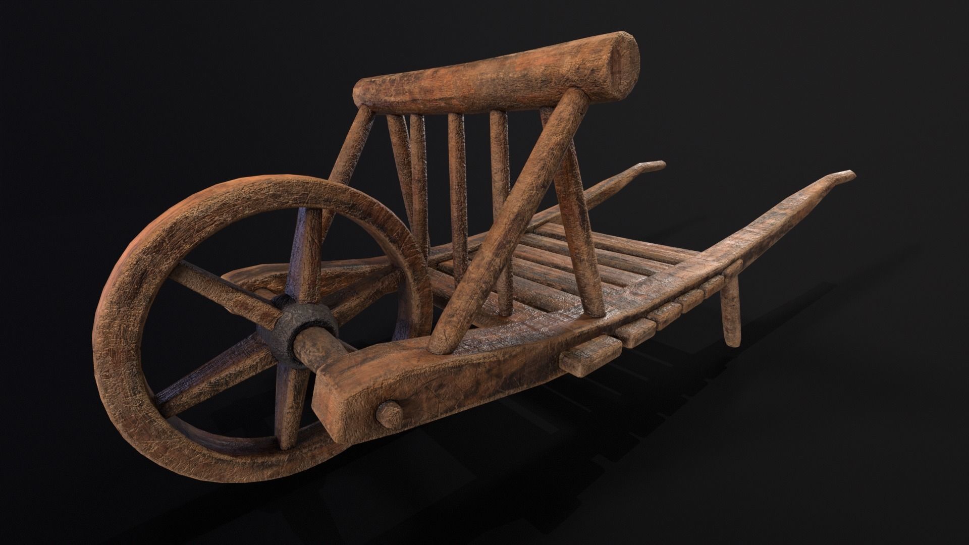 Medieval WheelBarrow Low-poly 3D model_2