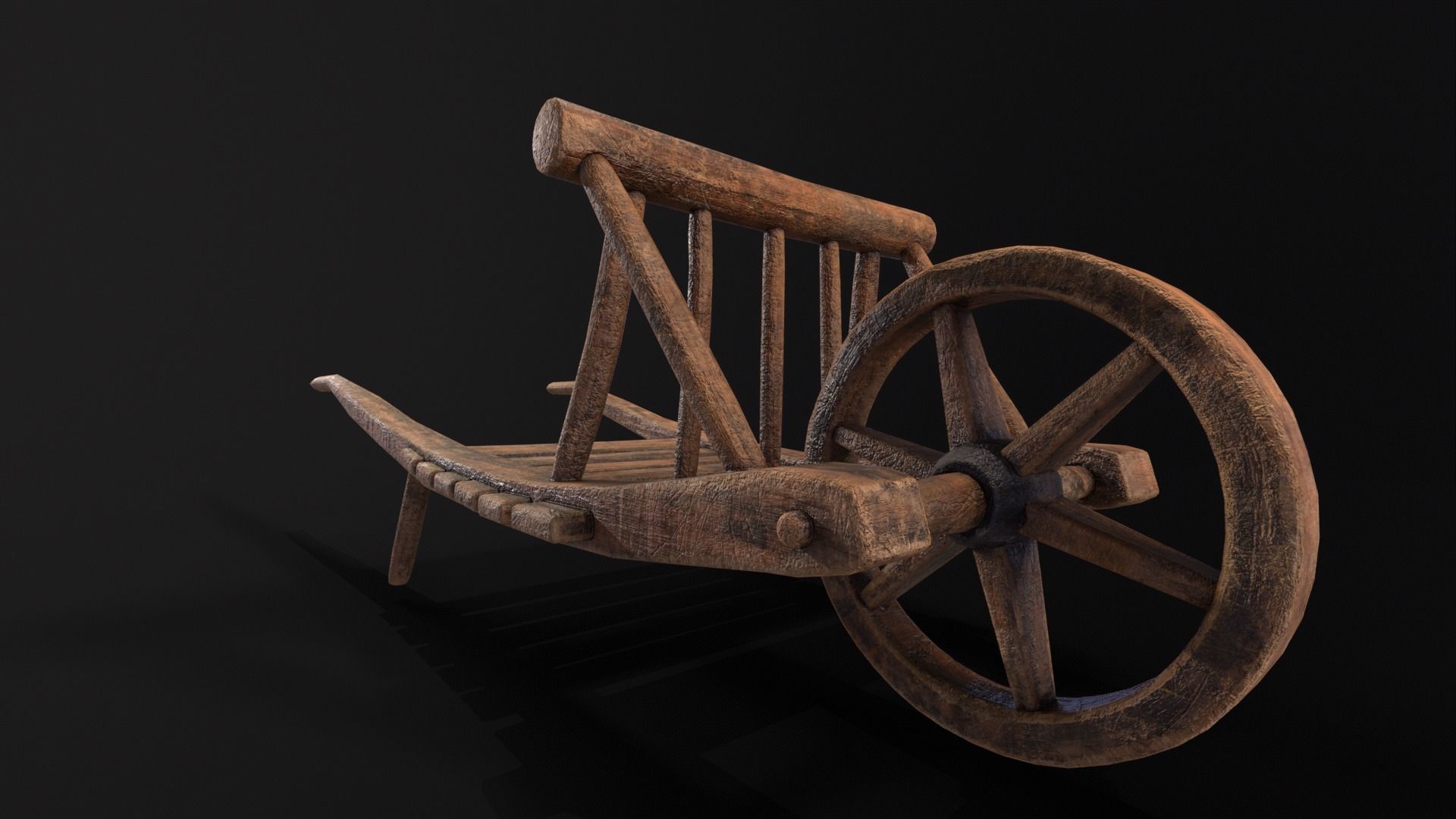 Medieval WheelBarrow Low-poly 3D model_16