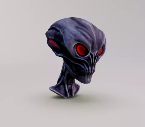 Alien metal skeleton head with red clowing eyes 3D model