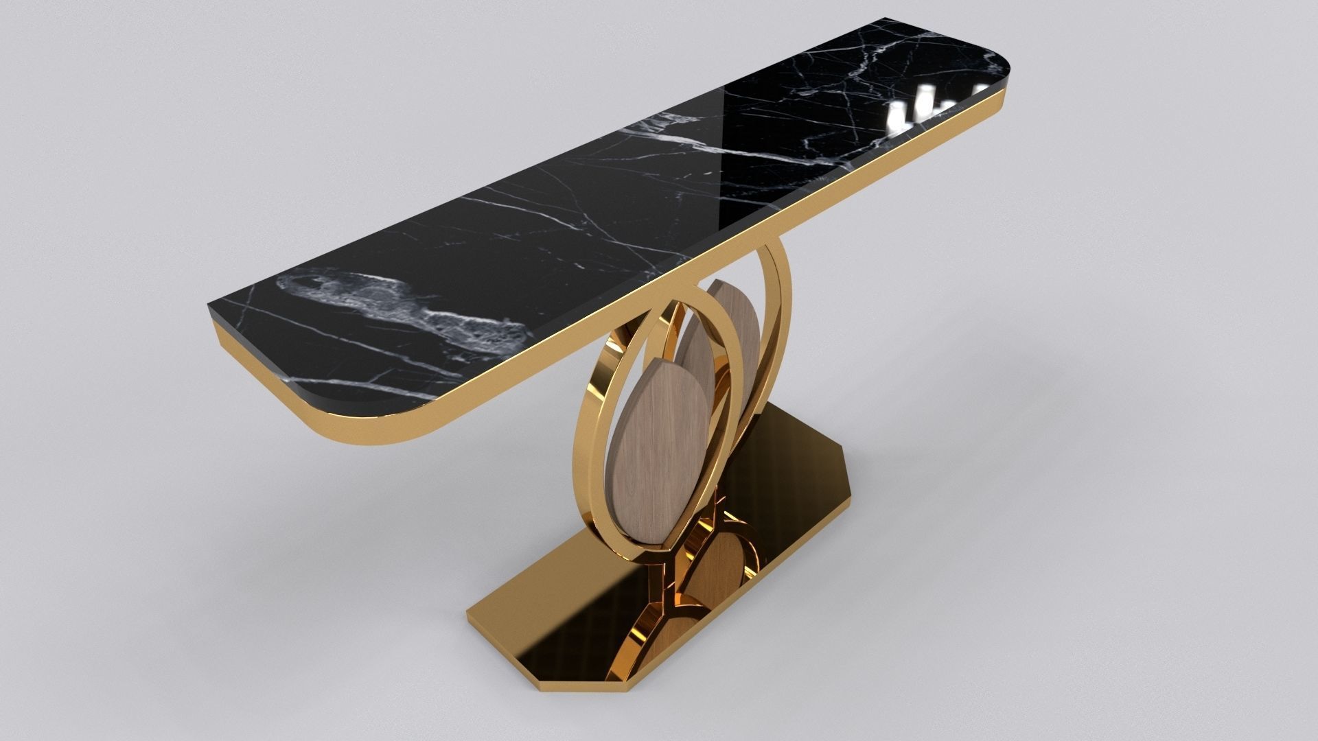 Gold console table wooden accent 3D model_2