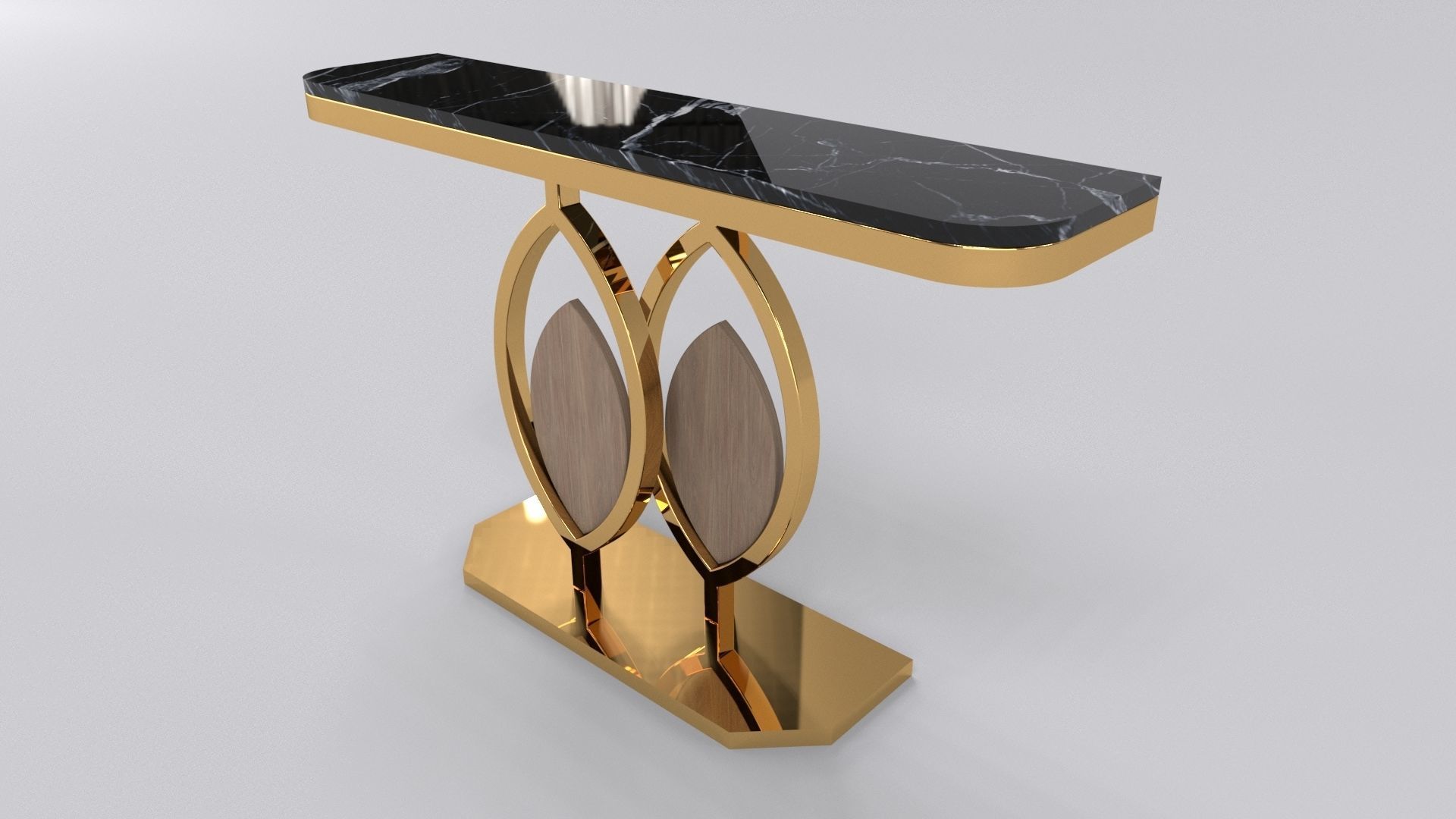 Gold console table wooden accent 3D model_4