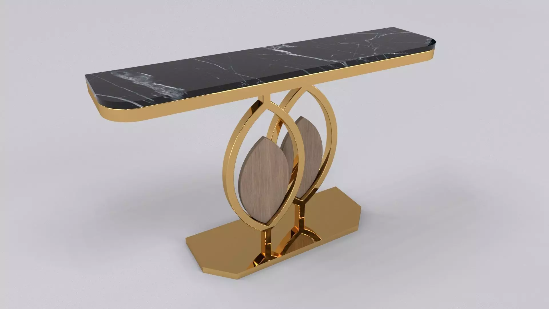 Gold console table wooden accent 3D model_0
