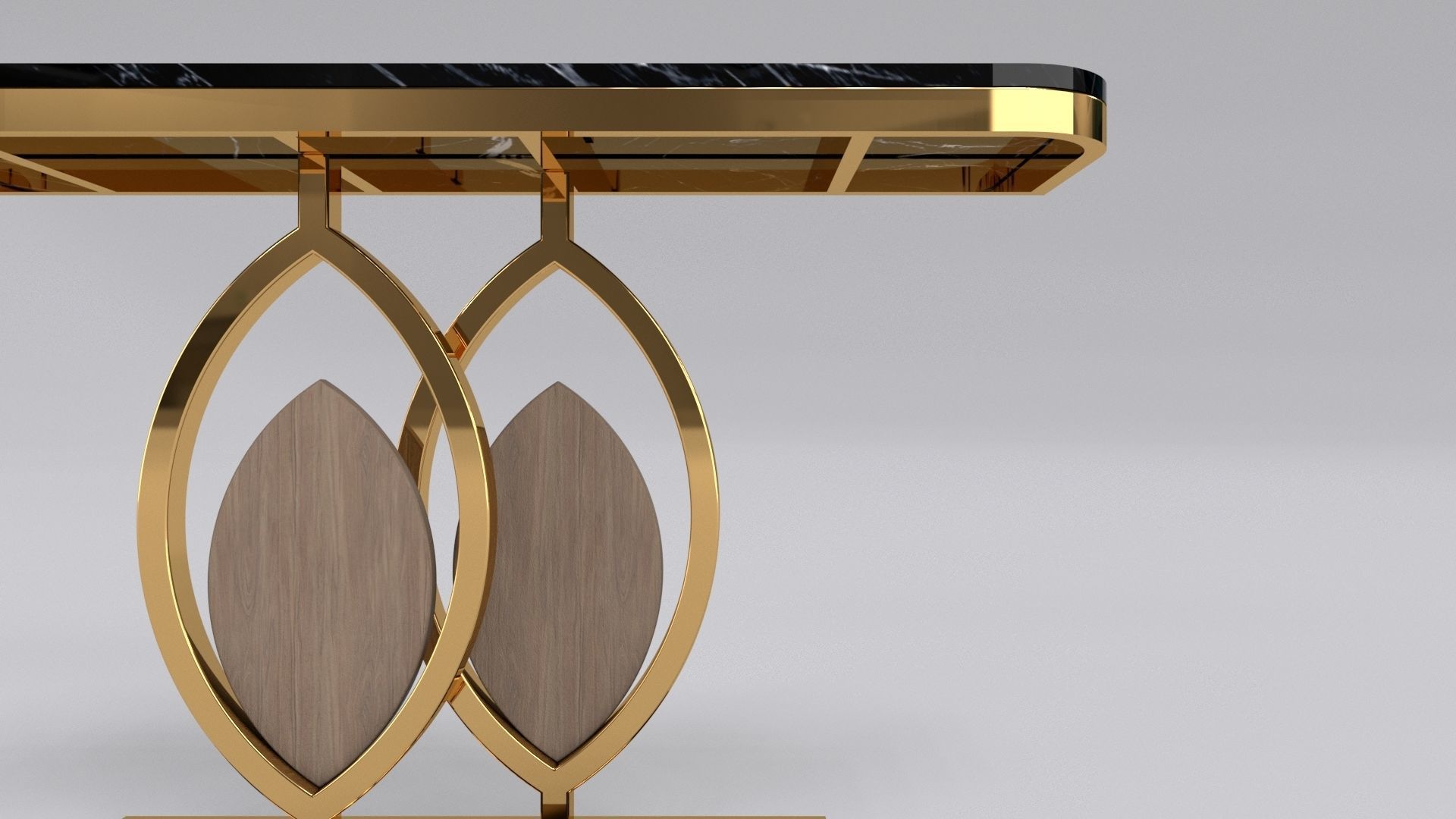Gold console table wooden accent 3D model_7