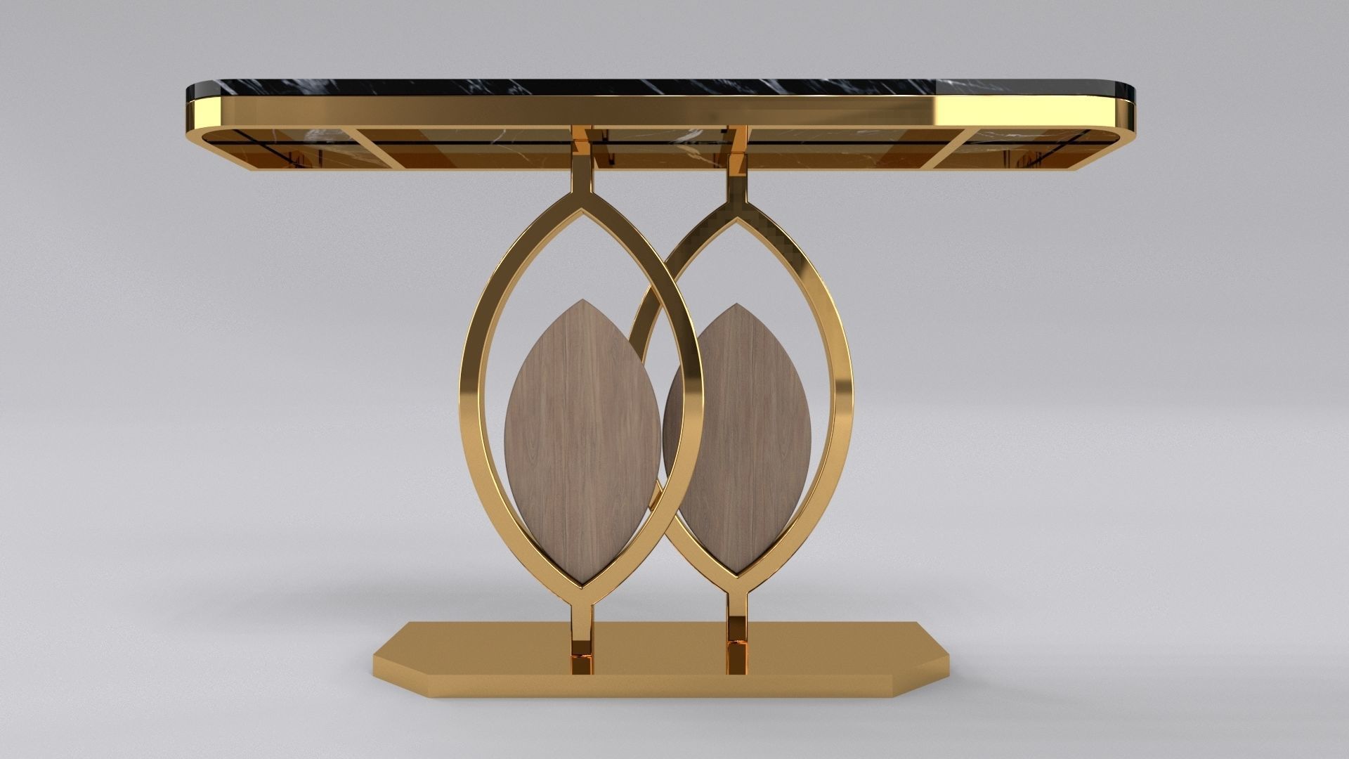 Gold console table wooden accent 3D model_1