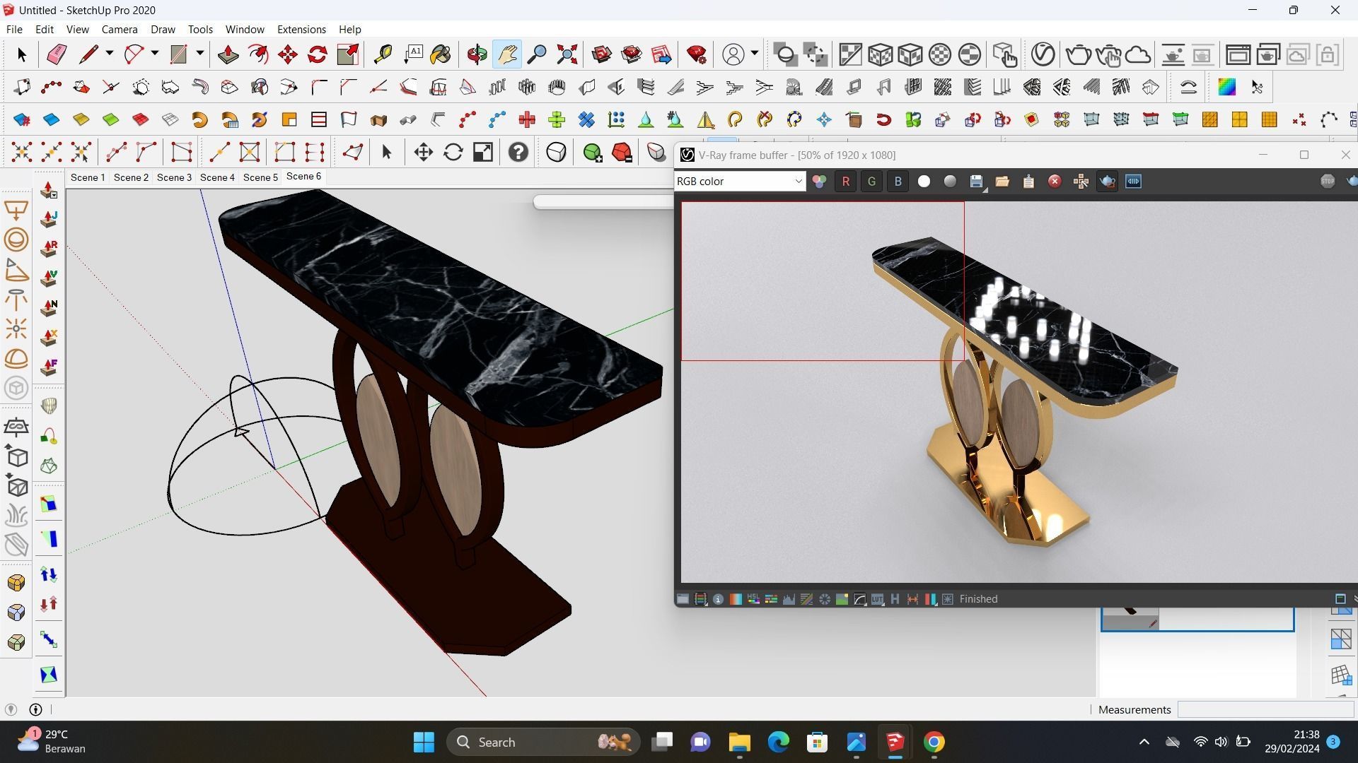 Gold console table wooden accent 3D model_5