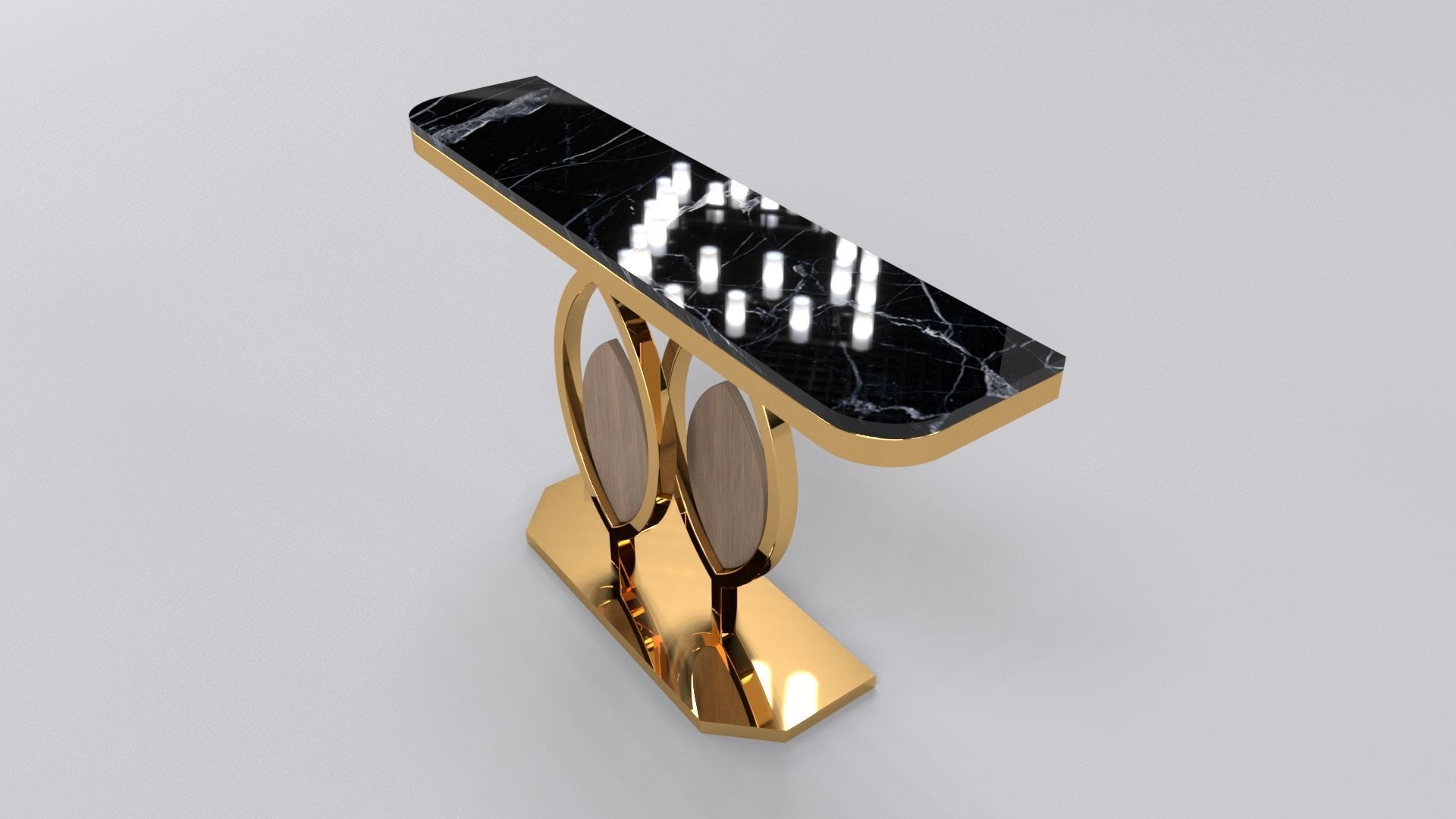 Gold console table wooden accent 3D model_6