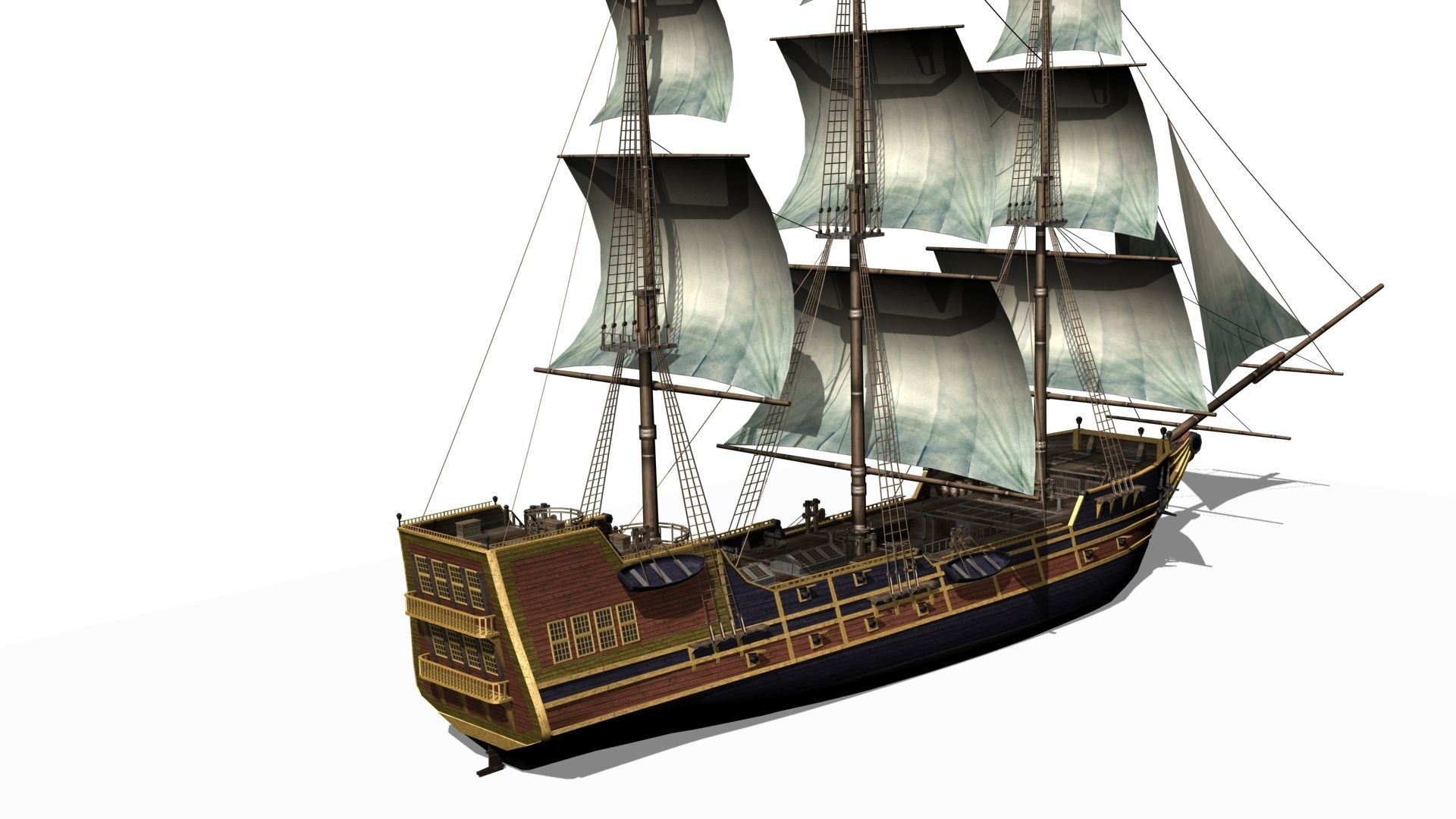 Galleon Low-poly 3D model_4