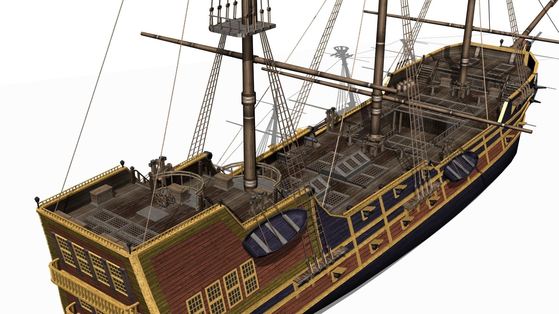 Galleon Low-poly 3D model_6