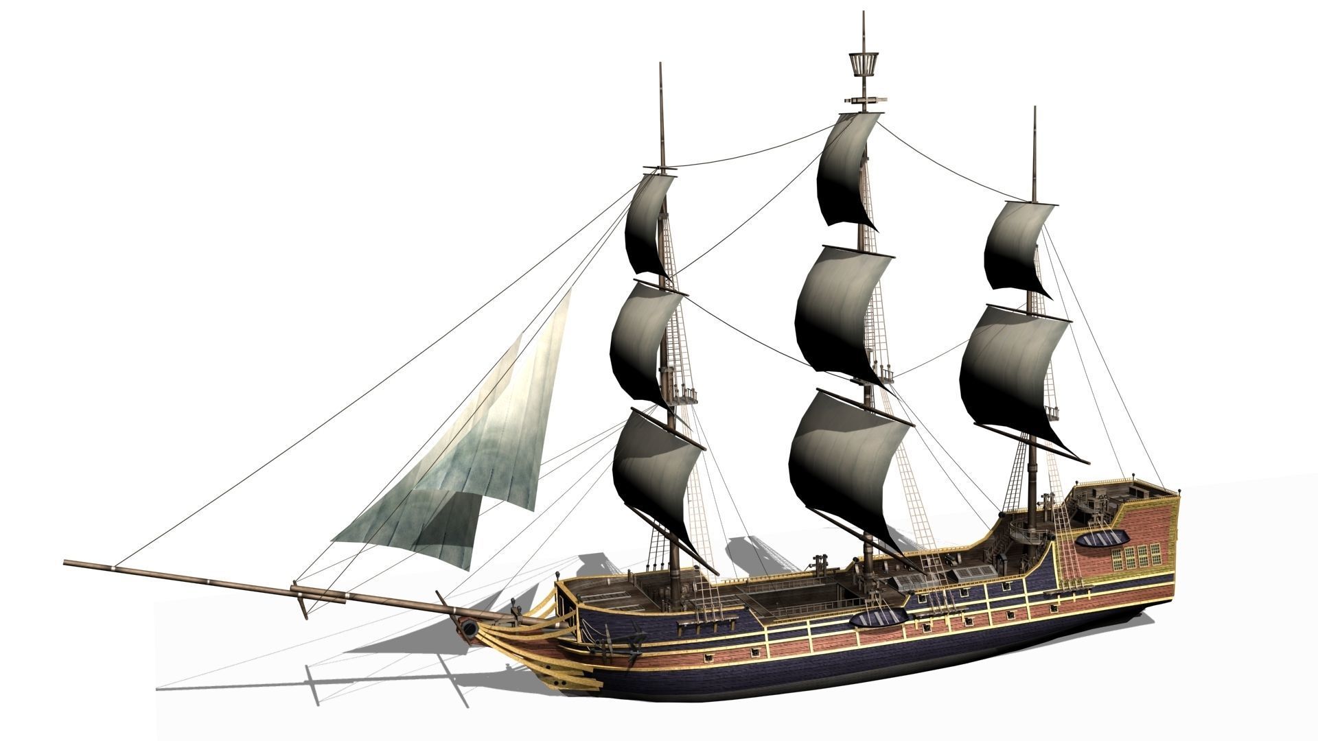 Galleon Low-poly 3D model_2